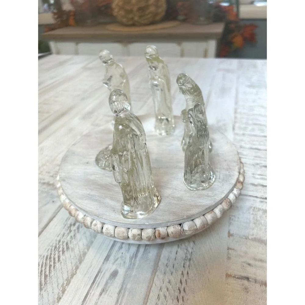 Clear‎ Glass Nativity Set 7 Piece Manger Scene Christmas Figurines